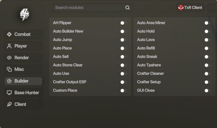 Giao diện TxR Client, danh mục Builder được chọn